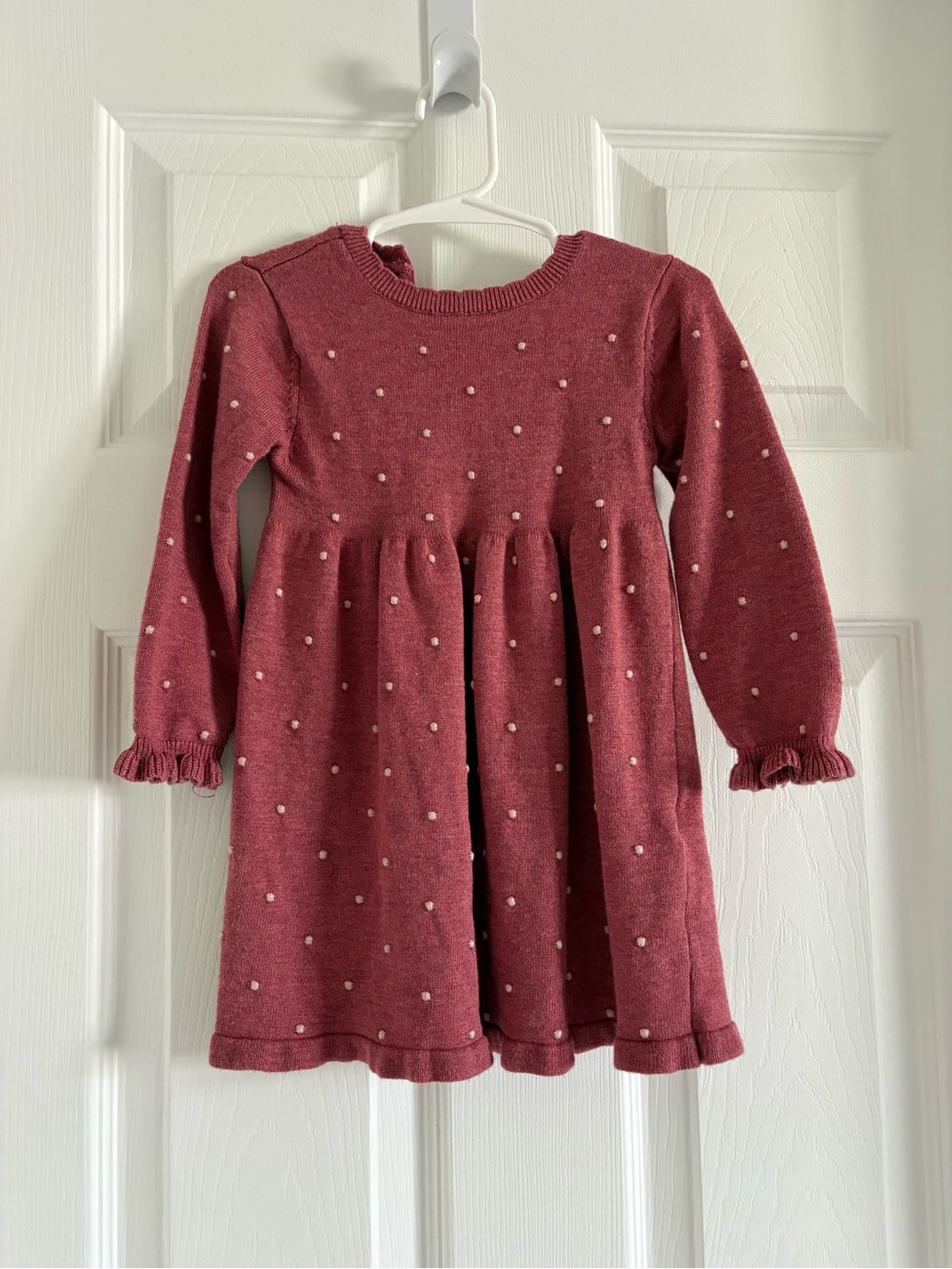 Long Sleeve Knit Dress in Dusty Rose with Dot Detail